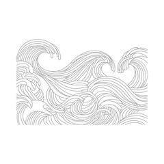Abstract black and white stylized ocean waves illustration