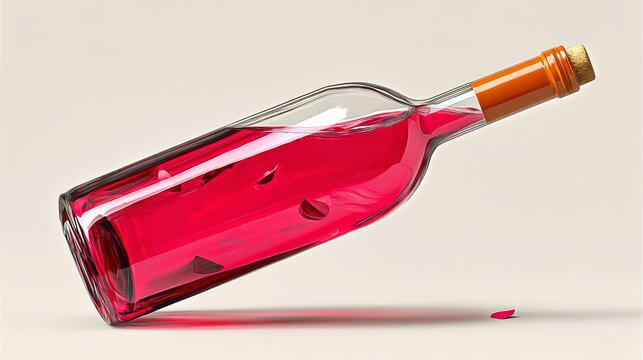 Bottle of red wine is half empty and has a cork in the top. The bottle is on a white background - Powered by Adobe