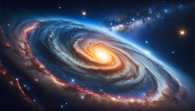 Vibrant Spiral Galaxy Illuminated By Cosmic Light In Deep Space Surrounded By Distant Stars And Nebulae