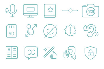 Accessibility and multimedia interface icons on teal gradient background