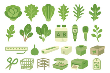 Hydroponic greens and smart agriculture equipment icon pack