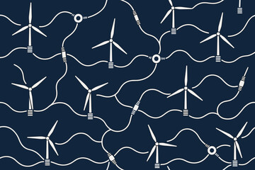 Seamless pattern of wind turbines connected by electric cables