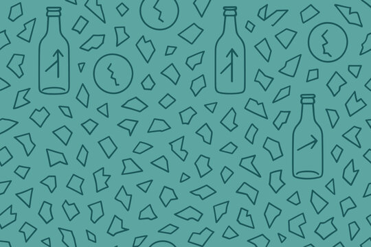 Seamless pattern with bottles, arrows, and broken glass shards