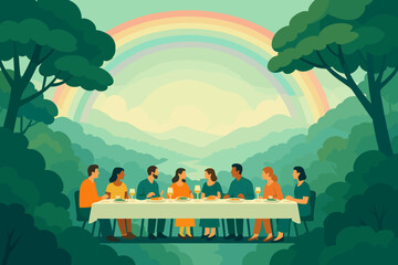 A meal shared under rainbows