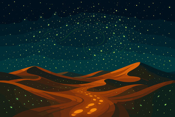 Winding path through glowing desert nightscape