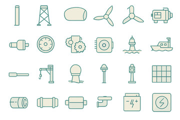 Industrial energy and offshore power equipment icons