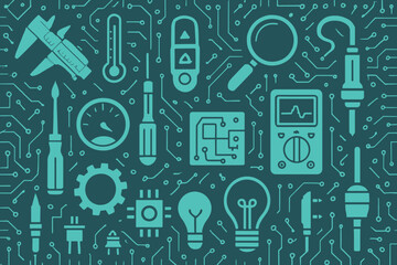 Seamless pattern of electronic tools and circuit board icons