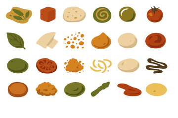 Textured icon set of vegan toppings and plant-based ingredients