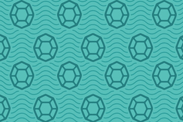 Seamless turtle shell pattern with wavy lines in teal tones