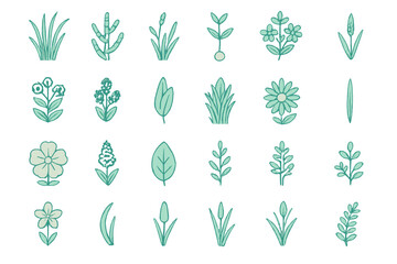Teal floral and botanical icon set on gradient background