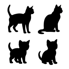 Cat silhouettes set. Vector flat illustrations of cat and kitty