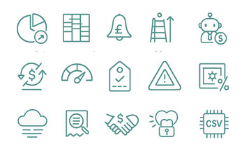 Set of teal business and finance icons on gradient background