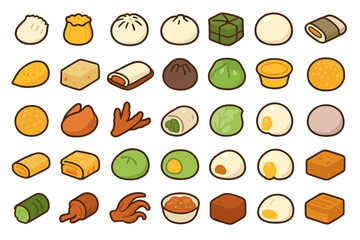 Dim sum and Asian snack icons in warm tones