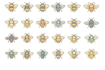 Soft pastel bee pattern with striped wings and vintage golden gradient background