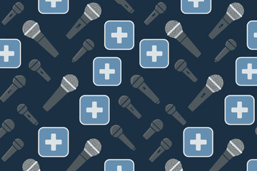 Seamless pattern with microphones and medical cross icons