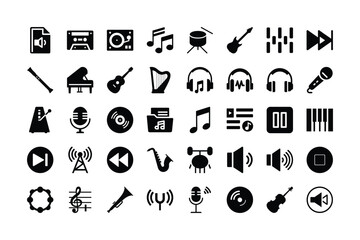 Musical instrument and sound vector icons in glyph design style hundred only