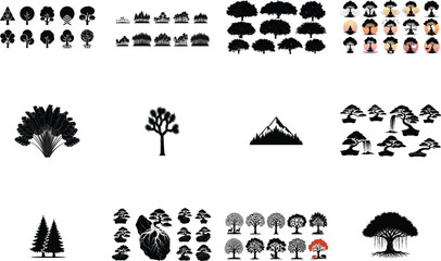 Diverse tree silhouettes and natural scenes nature