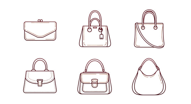 Elegant outline handbag set featuring six modern designs in linear style