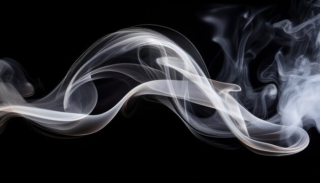 Real Photo Of White Steam Smoke On Isolate Solid Black Background With Abstract Blur Motion Wave Swirl Use As An Overlay Effect For Vapor Cigarette Dry Ice Hot Food Soup Tea Coffee