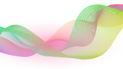 Flowing gradient wave lines with smooth blend effects. Abstract wavy line blend element for design. Digital frequency track equalizer. Colorful, shiny wave with lines created using the blend tool.