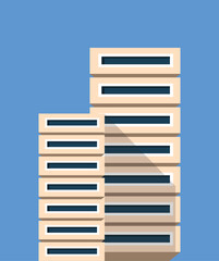 Modern minimalist building illustration collection featuring geometric architecture, clean flat vector. Geometric Modern Architecture Illustration. Minimal Colorful Building on a Sunny Day.