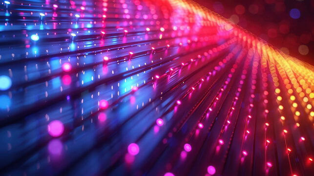 Abstract purple and pink fiber optics background with glowing light spots and a bright star burst design creating a shiny disco party backdrop - Powered by Adobe