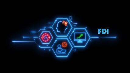 FDI business concept with glowing neon icons and data lines acronym finance - Powered by Adobe