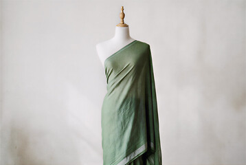 Green Draped Fabric on Mannequin – Elegant Textile Display for Fashion Design