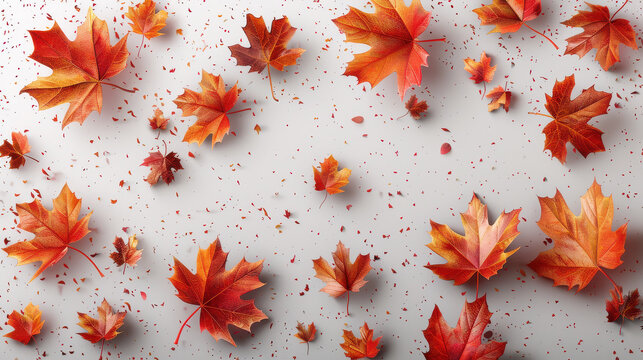 Vibrant red and orange maple leaves create a seamless autumn pattern on the ground, showcasing the beauty of the fall season