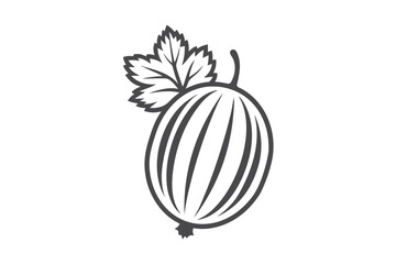 Isolated gray gooseberry features dark vertical lines and a leaf above it