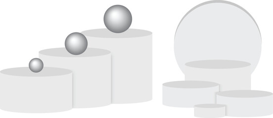 Set circle podium, pedestal and platform, stand stage, cylinder, column platform for display product, round white circle empty stages and podium stairs 3d template