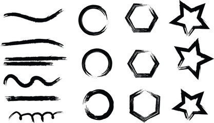 Simple geometric black vector star icons set