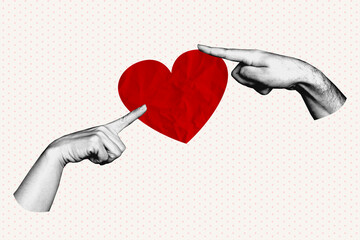 Image 3d trendy creative collage of human hand point like reaction notification popular blogger feedback subscribe text box media