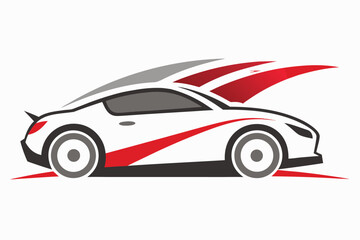 Naklejka premium Red luxury sport automobile vector illustration featuring the shiny classic new side design and wheel for fast transport speed