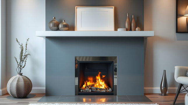 fireplace with burning logs - Powered by Adobe