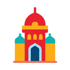 Vector illustration of a set of travel icons: architecture, religion, and city landmarks including church, mosque, temple, castle, and tower silhouettes