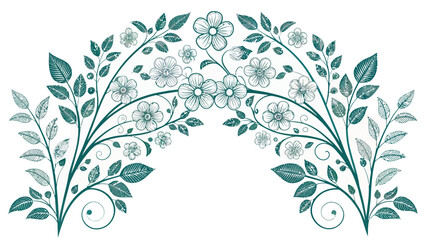 Botanical floral archway design with delicate flowers and leaves for stunning invitations, stationery, and elegant graphic projects, vector origin