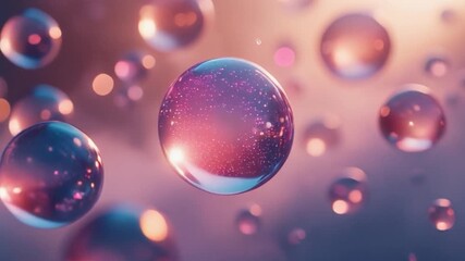 Numerous iridescent spheres floating in a soft, glowing atmosphere - Powered by Adobe