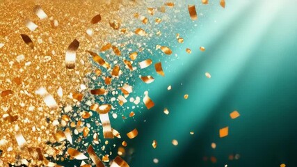 Golden confetti against teal background celebrating festive occasions and joyful events