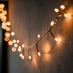 Warm fairy string lights on a textured wall for festive ambiance