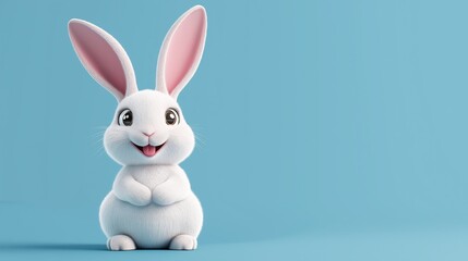Obraz premium Adorable Cartoon Bunny on Blue