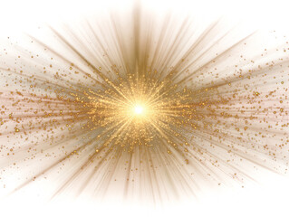 Gold Sparkles Glitter Dust with Shine Burst Effect on Transparent Background for Festive Design Element Decoration, Abstract Elegant Glowing Light Effect with Bokeh
