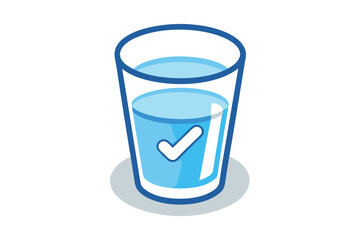 Stylized full glass of water has a check mark indicating purity