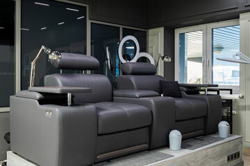 Relaxing and modern beauty salon with comfortable seating and soothing atmosphere for pampering...