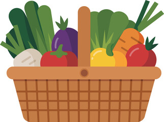 Fresh vegetables in basket illustration healthy food produce organic harvest farm