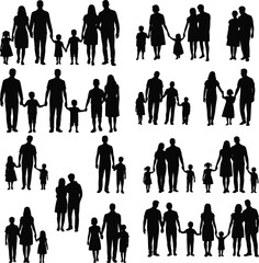 Family silhouette digital illustration set