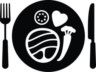 Black and white plate with food vector illustration healthy meal icon design graphic
