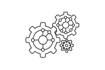 Obraz premium Three interconnected outline gears show process, engineering, and technical innovation concept for industry