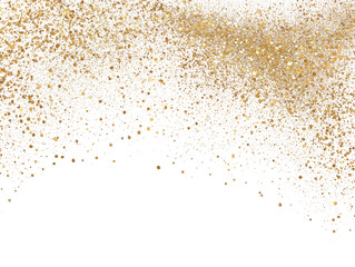 Golden Glitter Confetti Cascade on Transparent Background for Celebratory Events and Decoration Luxurious Graphic Element for Invitation Cards and Elegant Design Projects with Space
