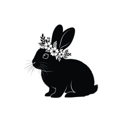 Black rabbit silhouette with floral crown